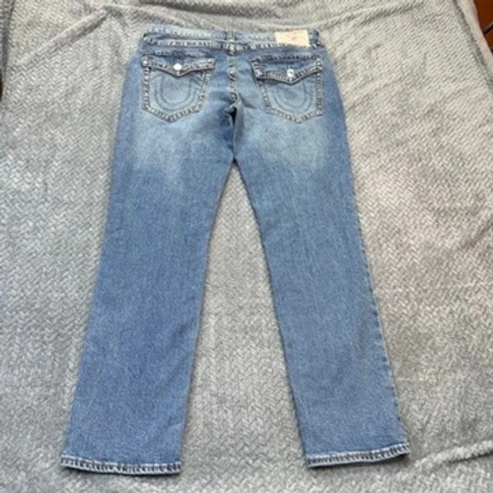 True‎ Religion Geno Relaxed Slim Jeans Size 34x29 Blue Big T Flap Denim